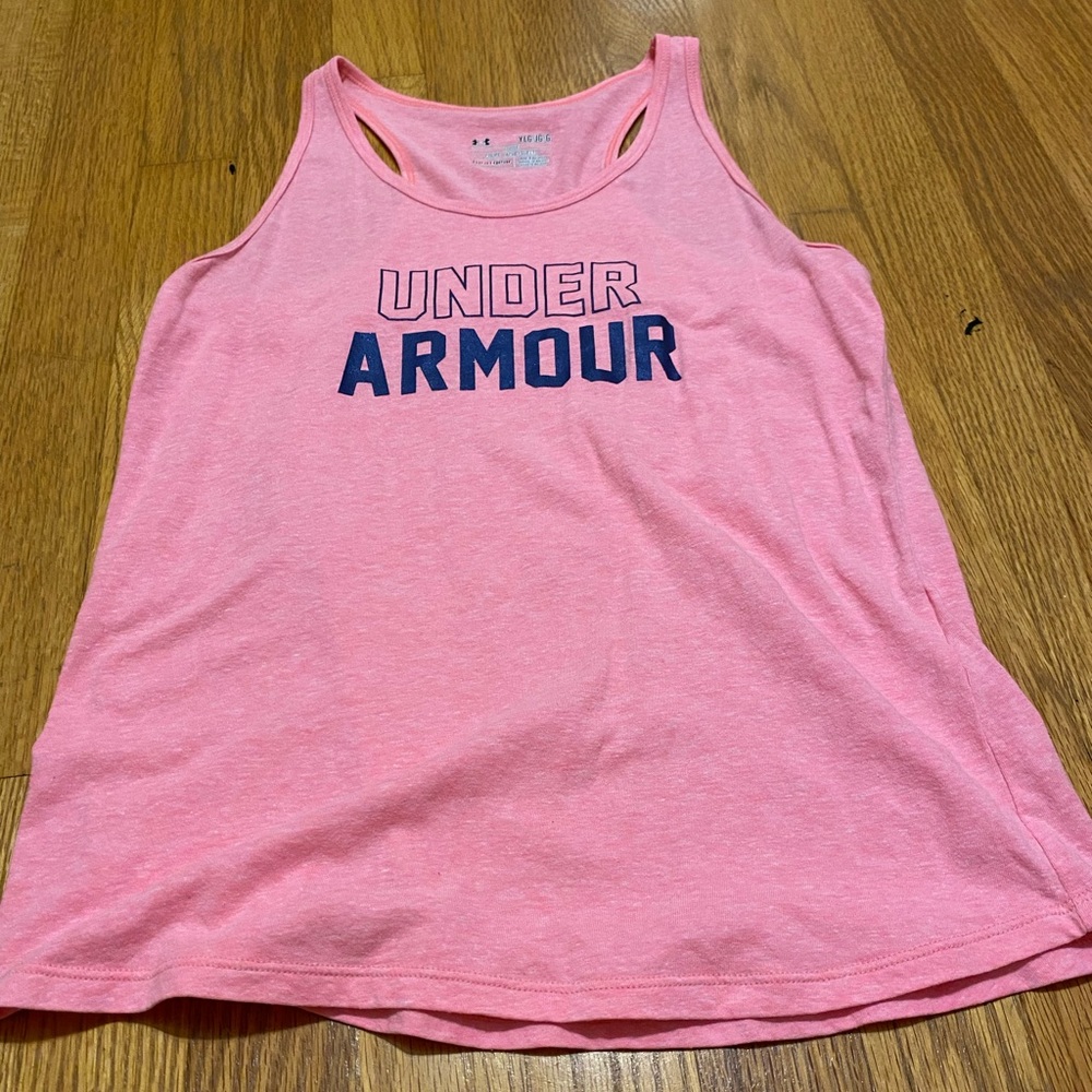 Pink under armor tank top.